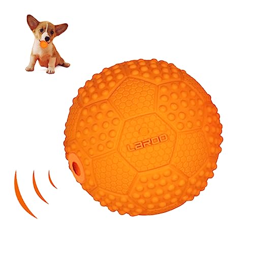 LaRoo Hundespielzeug Hundeball Squeaker, Langlebiges Naturkautschuk Hund Fußball, Quietscher Werfen Hundebälle, Kauspielzeug für Kleine & Große Hunde (5CM Orange) von LaRoo