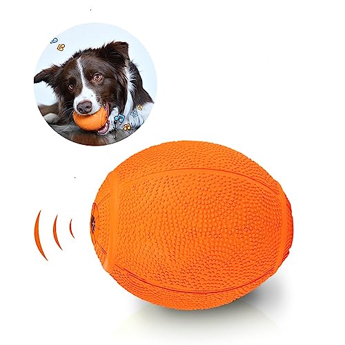 LaRoo Hundespielzeug Hundeball Squeaker, Langlebiges Naturkautschuk Hund Fußball, Quietscher Werfen Hundebälle, Kauspielzeug für Kleine & Große Hunde (6.5 * 8CM Orange) von LaRoo