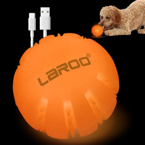 LaRoo LED Hundebälle,Haustier Hunde Spielzeug Ball Silikon Leuchtendes mit USB Wiederaufladbarem Glühen in der Dunkelheit Hund Ball Zähne Reiniger Training Kugel für Hunde Spielen (Orange) von LaRoo