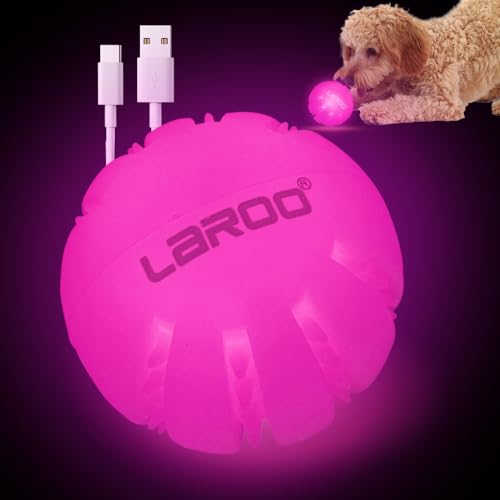 LaRoo LED Hundebälle,Haustier Hunde Spielzeug Ball Silikon Leuchtendes mit USB Wiederaufladbarem Glühen in der Dunkelheit Hund Ball Zähne Reiniger Training Kugel für Hunde Spielen (Rosa) von LaRoo