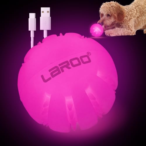 LaRoo LED Hundebälle,Haustier Hunde Spielzeug Ball Silikon Leuchtendes mit USB Wiederaufladbarem Glühen in der Dunkelheit Hund Ball Zähne Reiniger Training Kugel für Hunde Spielen (Pink) von LaRoo