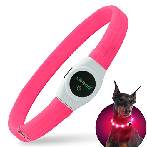 LaRoo LED Hundehalsband USB Wiederaufladbarer Night Safety Hundehalsband Leuchtend Halsband für Klein Mittleren Großen und Langhaarigen Hund -3 Modus(65CM*2.5CM) von LaRoo