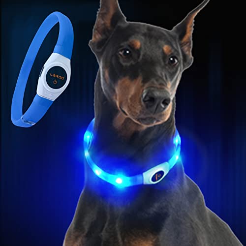 LaRoo LED Hundehalsband USB Wiederaufladbarer Night Safety Hundehalsband Leuchtend Halsband für Mittleren Großen und Langhaarigen Hund -3 Modus (Blau, 65CM*2.5CM) von LaRoo