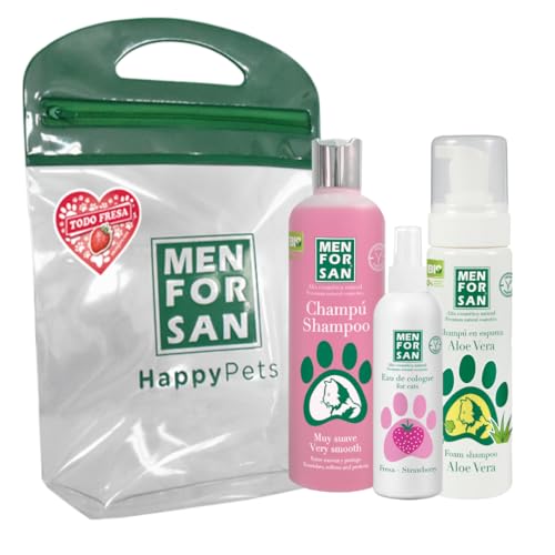 MENFORSAN Katzenhygiene- und Schönheitspaket, sehr sanftes Katzenshampoo 300ml, Erdbeerköl für Katzen 125ml, schäumendes Shampoo für Hunde und Katzen 200ml, reichhaltiger Erdbeerduft von Menforsan