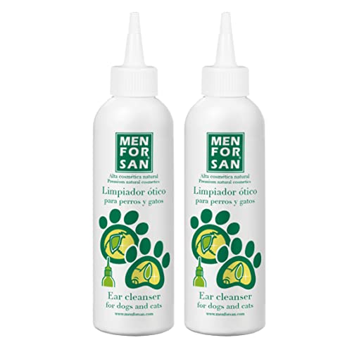 MENFORSAN Ohrenreiniger für Hunde und Katzen – 125 ml, Packung mit 2 Einheiten, natürlicher Reiniger, alkoholfrei, hilft bei der Vorbeugung und Bekämpfung von Otitis bei Haustieren, farblos von Laboratorios Bilper