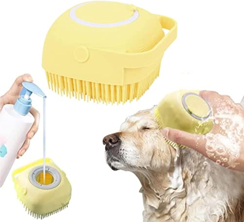 Hund Katze Bad Shampoo Bürste Bubble Brush für Baden Hunde Hundeseife Bürste mit Seifenspender Hund Dusche Bürste Silikon mit Loop Handle für Haustiere Hunde Katzen (Gelb) von Labstandard