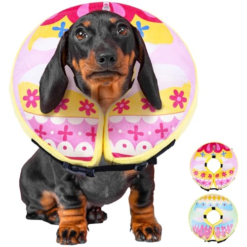 Ladadee Aufblasbares Hundekegel-Halsband Alternative nach Operationen, Genesungs-Donut-Halsband für Katzen (doppelseitiges Muster-1, L (Halsumfang 38,1 cm - 45,7 cm) von Ladadee