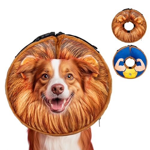 Ladadee Aufblasbares Hundekegel-Halsband Alternative nach Operationen, Genesungs-Donut-Halsband für Katzen (doppelseitiges Muster-3, L (Halsumfang 38,1 cm - 45,7 cm) von Ladadee