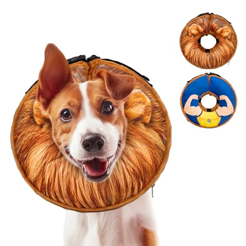 Ladadee Aufblasbares Hundekegel-Halsband Alternative nach Operationen, Genesungs-Donut-Halsband für Katzen (doppelseitiges Muster-3, M (Halsumfang 30,5 cm - 40,6 cm) von Ladadee