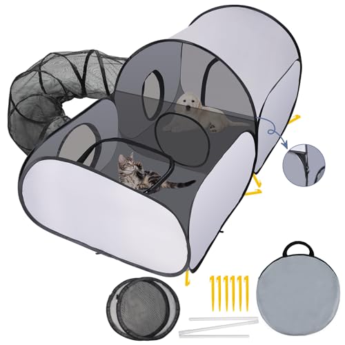 Ladadee 3 in 1 Katzenlaufstall mit Surround Tunnel, Tragbare Katze und Hund Spielgehege für Indoor Katzen Geschlossen, Outdoor Katzenzelt mit Tragetasche, Katzengehege Zelthaus für Welpen Kätzchen von Ladadee