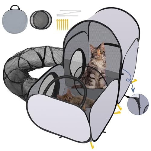 Ladadee 3 in 1 Katzenlaufstall mit Surround Tunnel, Tragbare Katze und Hund Spielgehege für Indoor Katzen Geschlossen, Outdoor Katzenzelt mit Tragetasche, Katzengehege Zelthaus für Welpen Kätzchen von Ladadee