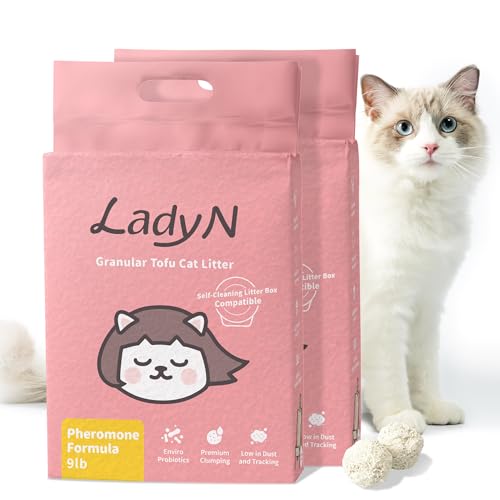 Lady N Granulat Tofu Katzenstreu Mini-Pellet kompatibel mit selbstreinigender Katzentoilette, Premium Klumpen, Ultra saugfähig, reduziert Stress der Katze, hält beruhigend, 8,2 kg (Pheromon-Formel) von Lady N