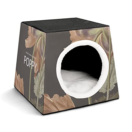 3 In 1 Haustier Haus Betten Sofa für Katzen Kleine Hunde Bedruckte Katzenhäuser Katzenhöhle mit Abnehmbarem Kissen Graue Retro-Blumen von LafalPer