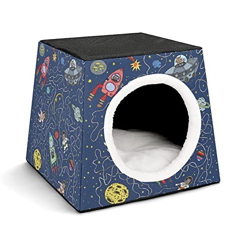 3 In 1 Haustier Haus Betten Sofa für Katzen Kleine Hunde Bedruckte Katzenhäuser Katzenhöhle mit Abnehmbarem Kissen Kinderkosmonaut Space Planet von LafalPer