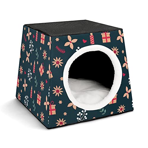 Bedruckte Katzenhäuser Katzenhöhle für Katzen Faltbares Haustier Haus Katzenbett Katzensofa mit Flauschiges Kissen Weihnachtsdekoration Figur von LafalPer