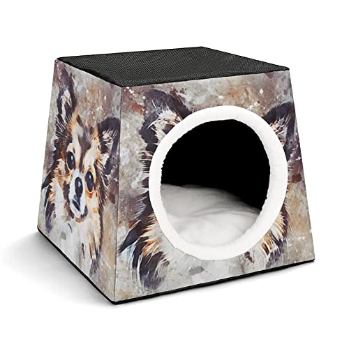 Bedruckte Katzenhäuser & Katzenhöhle Süß Faltbarer Katzenwürfel Katzenbett Katzensofa mit Abnehmbarem Kissen Hund Ölgemälde von LafalPer