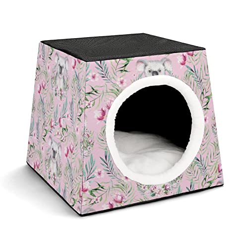 Bedruckte Katzenhöhle Katzenhaus Hundehütte Faltbar als Katzenbett Katzensofa für Katzen Kleintiere mit Abnehmbarem Kissen Koala Blumen Rosa von LafalPer