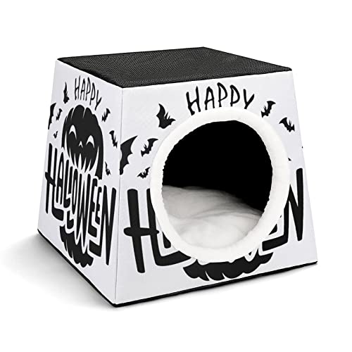 Bedruckte Katzenhöhle Katzenhaus Hundehütte Faltbar als Katzenbett Katzensofa für Katzen Kleintiere mit Abnehmbarem Kissen Schwarzer Halloween-Kürbis von LafalPer