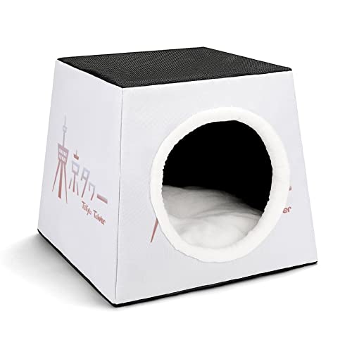 Bedruckte Katzenhöhle Katzenhaus Hundehütte Faltbar als Katzenbett Katzensofa für Katzen Kleintiere mit Abnehmbarem Kissen Tokyo Turm von LafalPer