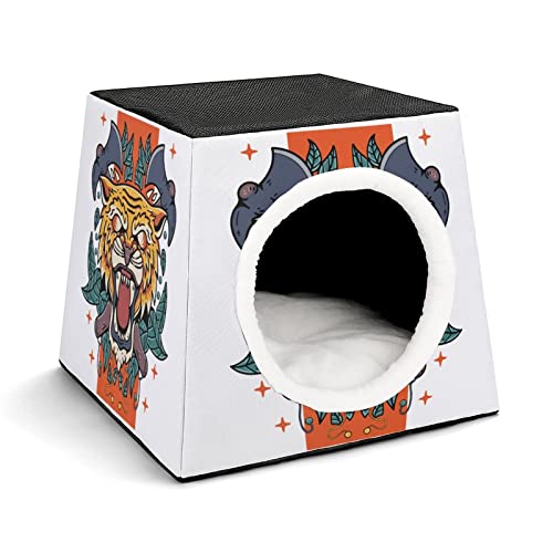 Bedruckter Katzenwürfel Haustier Haus für Katzen Indoor Katzenhöhle Katzenbett Hundehütte Waschbar Winterfest Axt Tiger von LafalPer