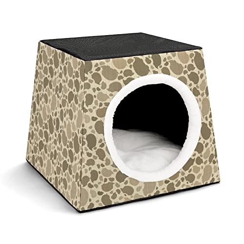 Bedruckter Katzenwürfel Haustier Haus für Katzen Indoor Katzenhöhle Katzenbett Hundehütte Waschbar Winterfest Gelbe Retro-Blätter von LafalPer