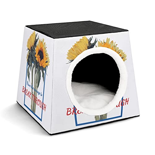 Bedruckter Katzenwürfel Haustier Haus für Katzen Indoor Katzenhöhle Katzenbett Hundehütte Waschbar Winterfest Sonnenblume mit Blumen von LafalPer