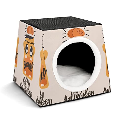 Haustier Haus Sofa Bedrucktes Katzenhaus Katzenbett Indoor Katzenwürfel für Kleine Hunde Kitty Stabil und Warm Cartoon-Halloween-Gesicht von LafalPer