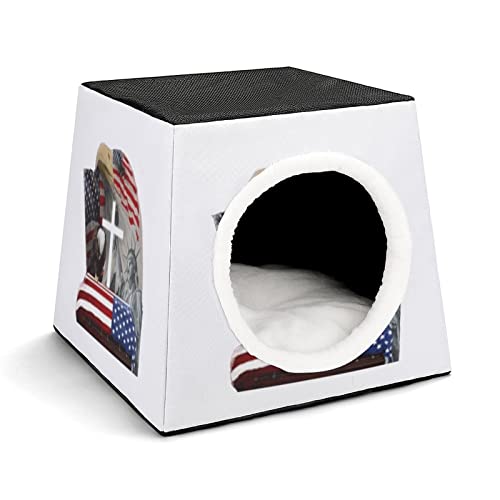 Haustier Haus Sofa Bedrucktes Katzenhaus Katzenbett Indoor Katzenwürfel für Kleine Hunde Kitty Stabil und Warm Freiheitsflaggenkreuz von LafalPer