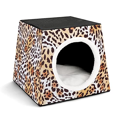 Haustier Haus Sofa Bedrucktes Katzenhaus Katzenbett Indoor Katzenwürfel für Kleine Hunde Kitty Stabil und Warm Leopardenhaut von LafalPer