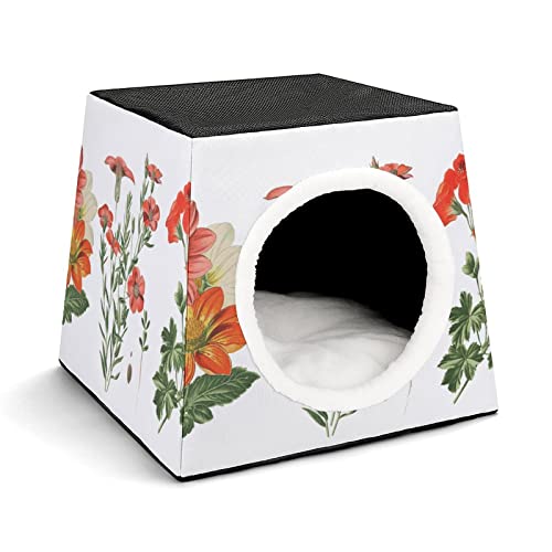 Haustier Haus Sofa Bedrucktes Katzenhaus Katzenbett Indoor Katzenwürfel für Kleine Hunde Kitty Stabil und Warm Rote Blumen von LafalPer