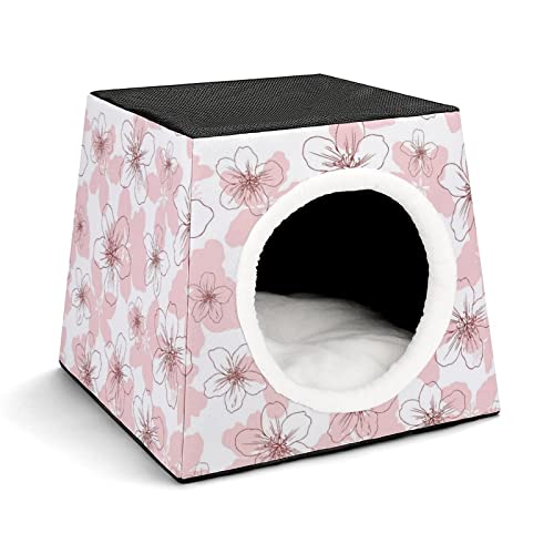 Mode Katzenhöhle für Katzen Hunde Kleintiere Faltbares Katzenhaus Katzenbett Katzensofa mit Flauschiges Kissen Blütenknospe Rosa von LafalPer