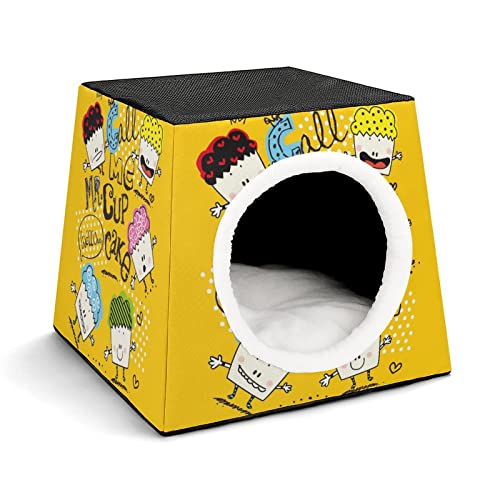 Mode Katzenhöhle für Katzen Hunde Kleintiere Faltbares Katzenhaus Katzenbett Katzensofa mit Flauschiges Kissen Cartoon-Cup-Kuchen von LafalPer