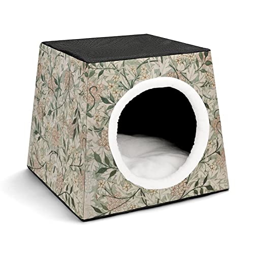 Multifunktionales Katzenhaus Faltbar als Katzenbett Katzensofa Bedruckte Haustier Haus für Katzen Kleintiere mit Matratze Aquarell Blumenblatt von LafalPer