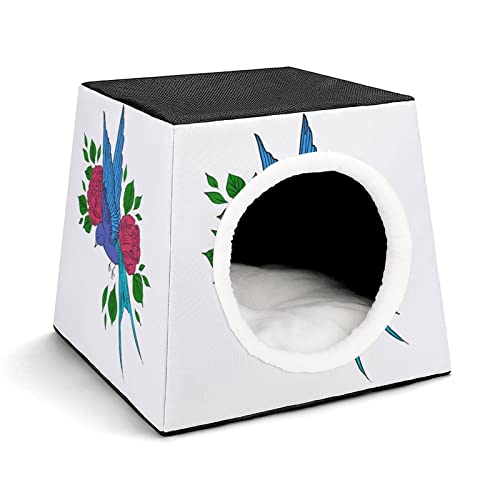 Multifunktionales Katzenhaus Faltbar als Katzenbett Katzensofa Bedruckte Haustier Haus für Katzen Kleintiere mit Matratze Blaue Vogelrose von LafalPer