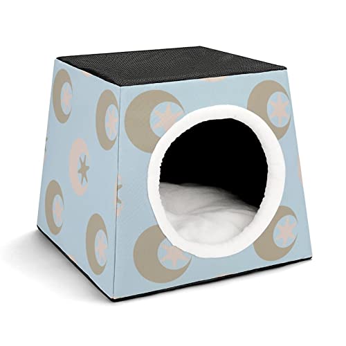 Multifunktionales Katzenhaus Faltbar als Katzenbett Katzensofa Bedruckte Haustier Haus für Katzen Kleintiere mit Matratze Blauer Mond von LafalPer