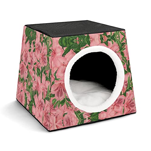 Multifunktionales Katzenhaus Faltbar als Katzenbett Katzensofa Bedruckte Haustier Haus für Katzen Kleintiere mit Matratze Rosa Blüten Pfingstrose von LafalPer