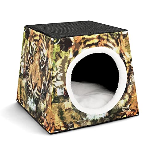 Multifunktionales Katzenhaus Faltbar als Katzenbett Katzensofa Bedruckte Haustier Haus für Katzen Kleintiere mit Matratze Tiger realistische Malerei von LafalPer