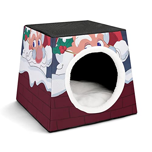 Multifunktionales Katzenhaus Faltbar als Katzenbett Katzensofa Bedruckte Haustier Haus für Katzen Kleintiere mit Matratze Weihnachtsmann Weihnachten von LafalPer