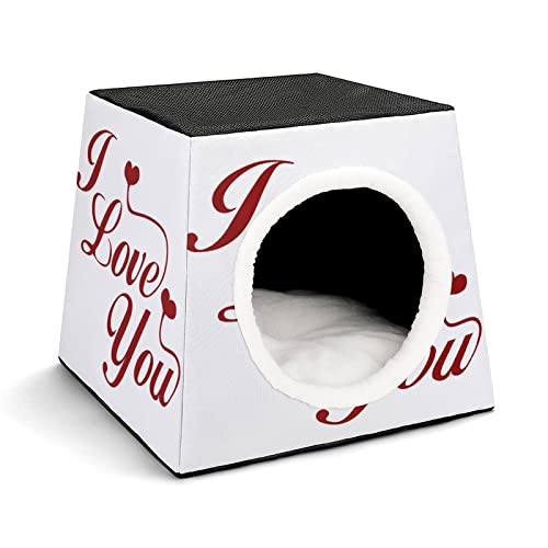 Personalisiertes Katzenhaus Katzenbett Bedruckte Katzenwürfel Katzenhöhle für Kleintiere mit Abnehmbarem Matte Liebe Dich rot von LafalPer