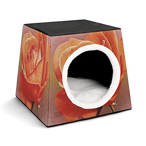 Personalisiertes Katzenhaus Katzenbett Bedruckte Katzenwürfel Katzenhöhle für Kleintiere mit Abnehmbarem Matte Retro Blumenmuster Rot von LafalPer