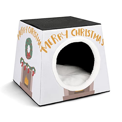 Personalisiertes Katzenhaus Katzenbett Bedruckte Katzenwürfel Katzenhöhle für Kleintiere mit Abnehmbarem Matte Weihnachtskamin von LafalPer