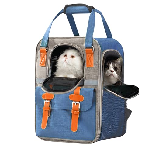 LaifuTu Haustier-Rucksack mit Mesh-Fenster, tragbare und Faltbare Katzentasche, Oxford-Plane, Tragfähigkeit 10-20kg Katzen oder kleine Hunderassen(Chihuahua, Pomeranian) (Denim-Blau) von LaifuTu