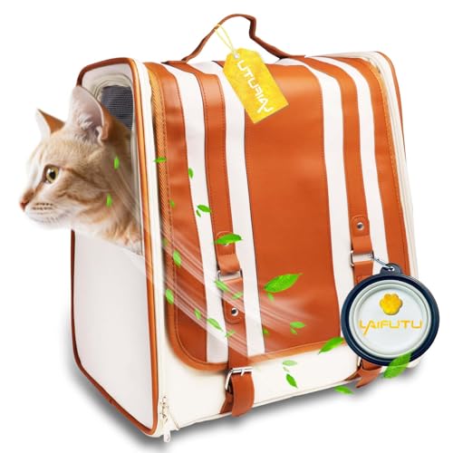 LaifuTu Katzenrucksack Bis 8-14kg, mit Reisenapf, Katzen Rucksack Tragbare und Faltbare, Rucksack Katze mit Belüftetem Design, Hunderucksack, Katzen Transportboxen für Reisen, Wandern von LaifuTu