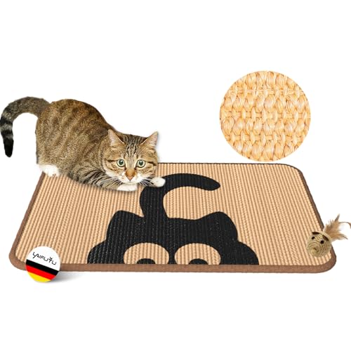 LaifuTu Kratzmatte Katze 60×40CM, Katzen Kratzmatte Mit Mausspielzeug, Widerstandsfähig rutschfest Kratzteppich Katze, Natürliche Sisal Teppich Katzen, Kratzmatte für Schützt Teppiche und Sofas von LaifuTu