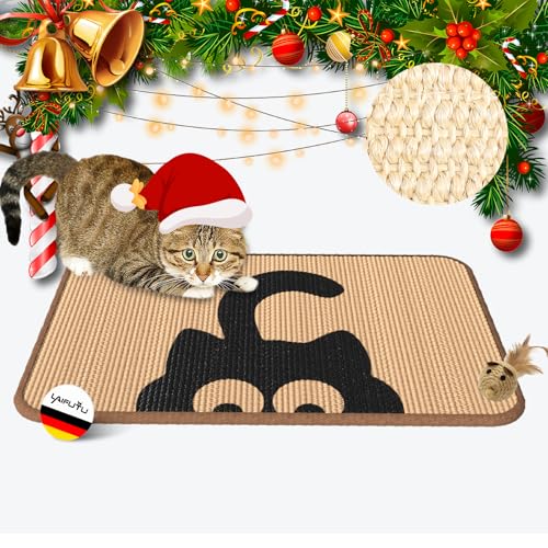 LaifuTu Kratzmatte Katze 60×40CM, Katzen Kratzmatte Mit Mausspielzeug, Widerstandsfähig rutschfest Kratzteppich Katze, Natürliche Sisal Teppich Katzen, Kratzmatte für Schützt Teppiche und Sofas von LaifuTu