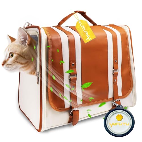 LaifuTu Tragetasche Katze bis 8-14KG, mit Reisenapf, Katzenrucksack mit Einstellbar Schultergurt, Belüftetem Design Katzen Transporttasche, Katzen Transportboxen, für Camping Auto Reisen Tierarztbesuc von LaifuTu