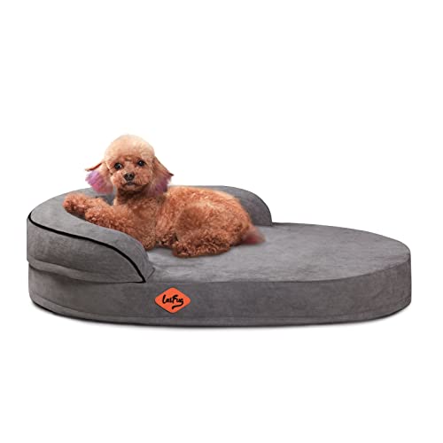 Laifug Orthopädisches Hundebett aus Memory-Schaum, oval, 78,9 x 53,3 x 17,8 cm, Dunkelgrau mit strapazierfähigem, wasserdichtem Futter, abnehmbarem, waschbarem Bezug und Rutschfester Unterseite von Laifug