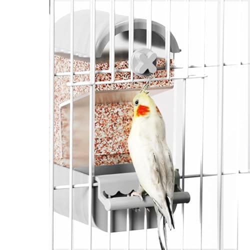 Automatischer Vogelfutterstation, Futterspender Vögel Hängend, No-MES-s Vogelfutterspender Zum Aufhängen, Transparent Acryl Automatischer Futterspender Vögel Für Wellensittiche, Sittiche, Weiß von Lainiaoly