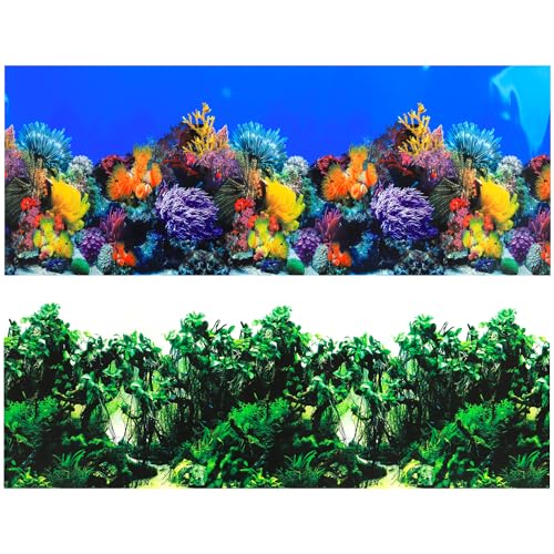 Lainrrew Aquarium-Hintergrundposter HD, doppelseitige Wasserpflanzen und Aquarium-Landschaft, 40,6 x 101,6 cm, lebendiges Meeresleben, wasserdichte Landschaft, einfach zu installieren, langlebige von Lainrrew