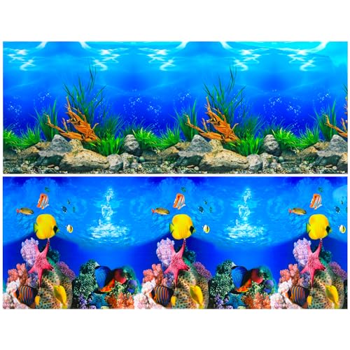 Lainrrew Aquarium-Hintergrundposter HD, doppelseitige Wasserpflanzen und Aquarium-Landschaft, 40,6 x 101,6 cm, lebendiges Meeresleben, wasserdichte Landschaft, einfach zu installieren, langlebige von Lainrrew